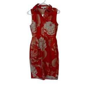 Jonathan Saunders Sleeveless Midi Shirt Dress Size 36 (US 4) Orange-Red/Beige